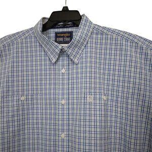 Wrangler George Strait | Blue Plaid Short Sleeve Cotton Blend Shirt | S…